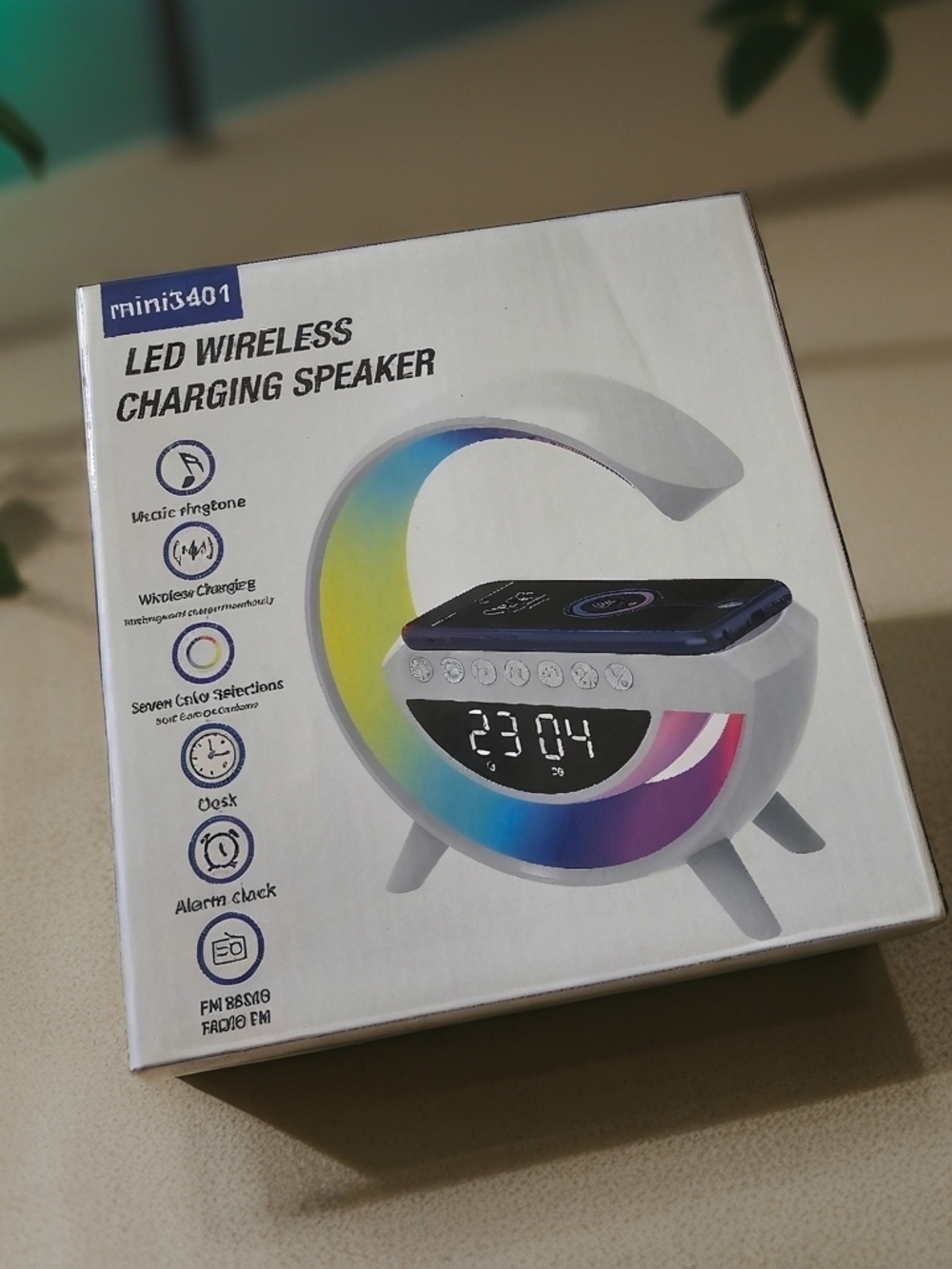 LED Wireless Charging Speaker - White with Rainbow Accent